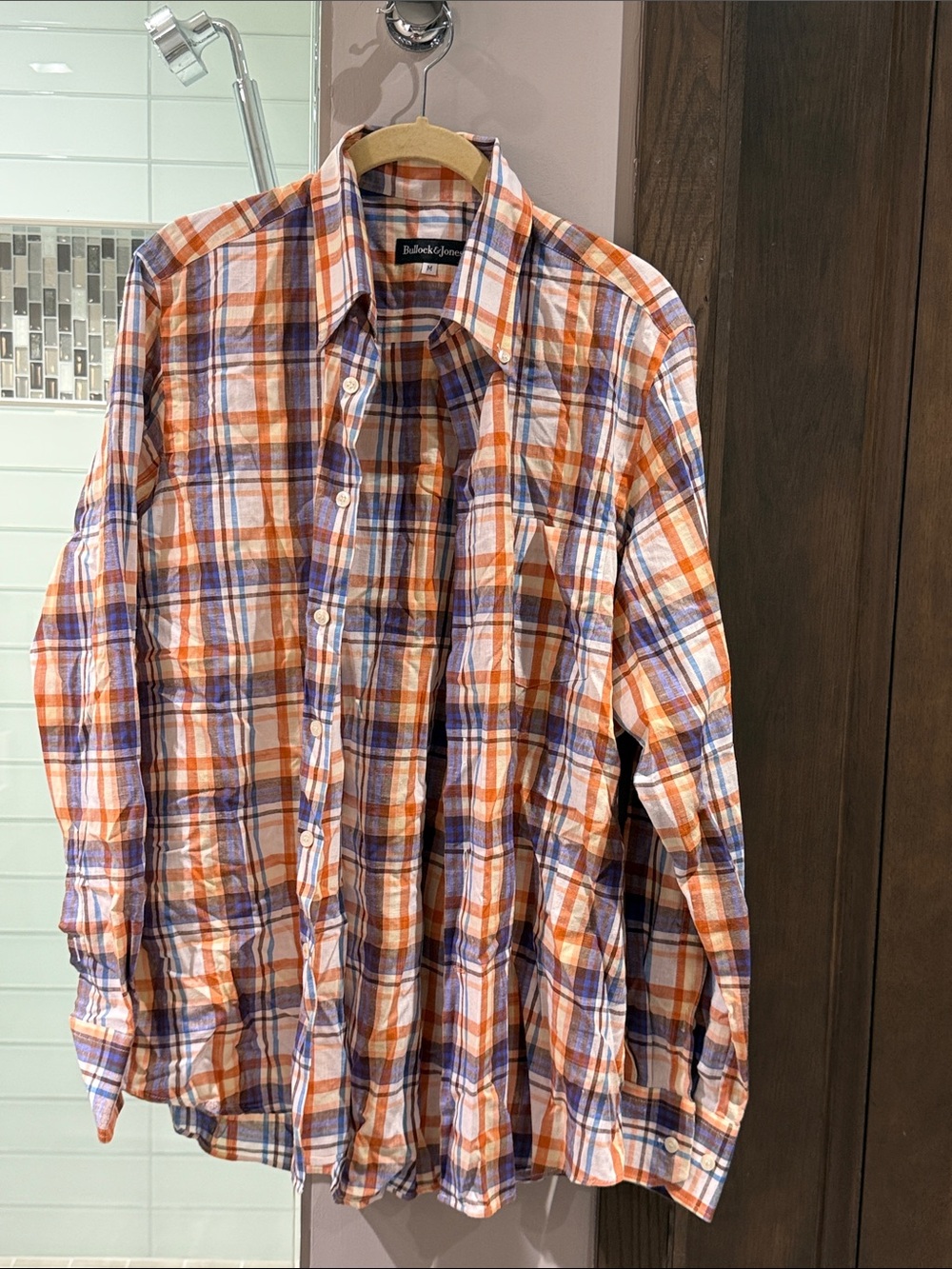 Men’s Orange & Blue Plaid Button-Down Shirt
